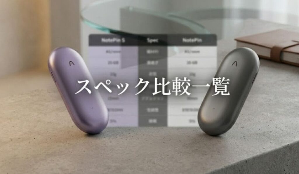 Plaud NotePin SとNotePinのスペック比較一覧