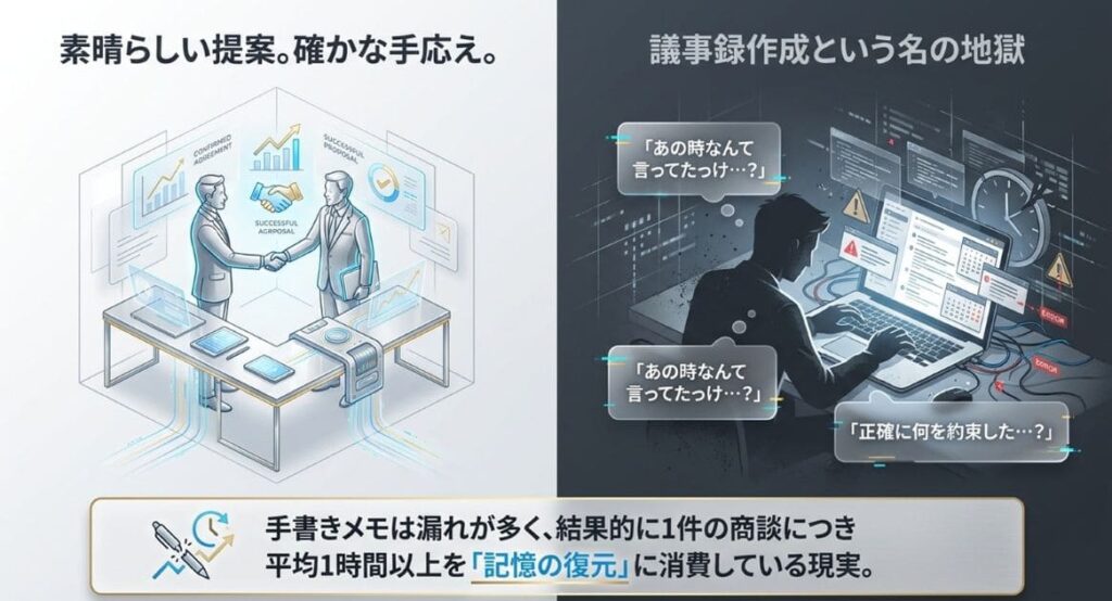 議事録作成に毎回1時間以上を費やすハメになっているなら、もう時間を無駄にする必要はありません。