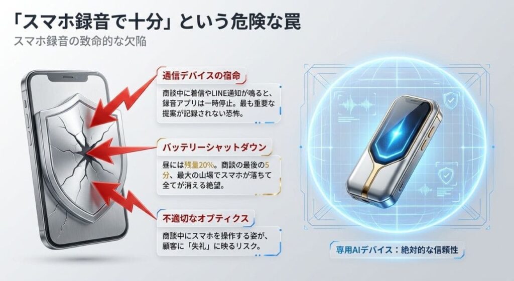 「スマホ録音でいいじゃん」が危険な理由と専用デバイスの圧倒的メリット