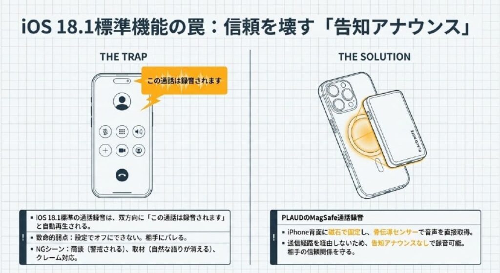 iPhone通話録音の"告知アナウンス"という罠！安いAIボイスレコーダーで回避する方法