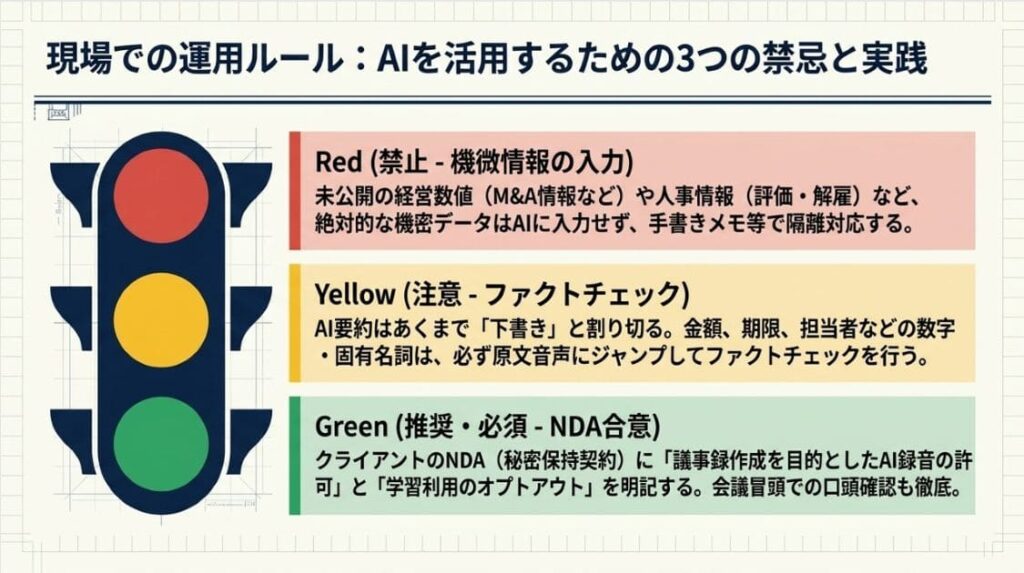 AI議事録ツールを使うコンサルが守る3つの運用ルール