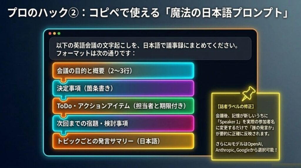 日本語要約プロンプトのテンプレを作って毎回貼るだけにする