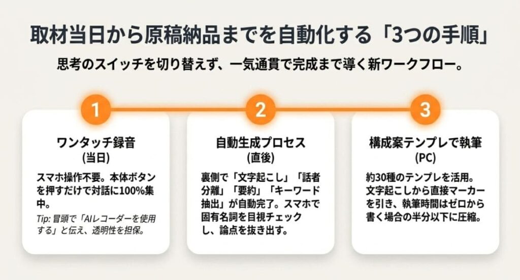 【3手順で完全自動化】Notta Memoでインタビュー記事を仕上げるワークフロー