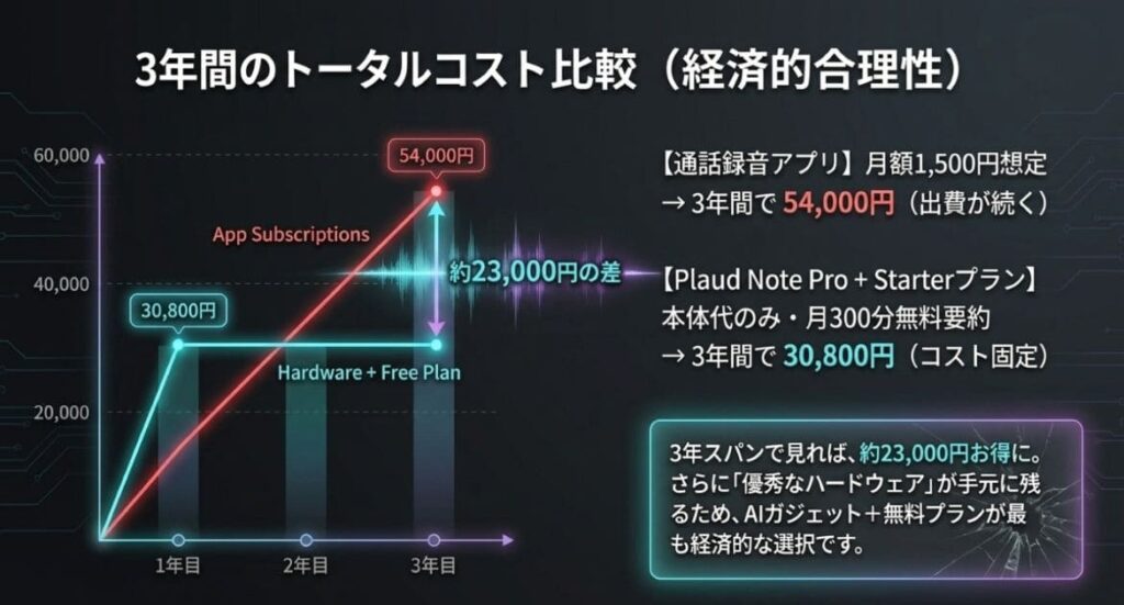 iPhone通話録音AIガジェットのトータルコスト｜本体＋サブスク1年合計で比較