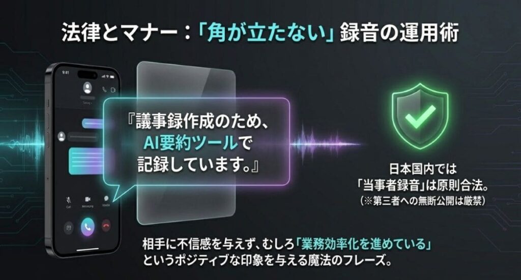 iPhone通話録音の法律と相手への伝え方｜角が立たないAI要約の使いこなし