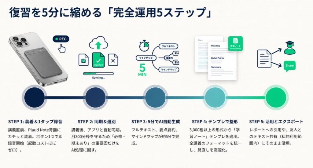 STEP1. 講義冒頭にMagSafeでiPhoneに装着、1タップで録音開始