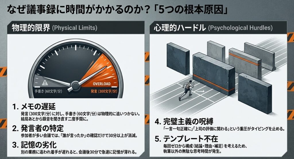 議事録作成に時間がかかる5つの原因を徹底分析
