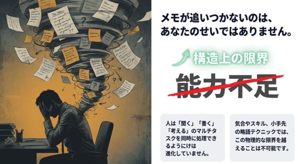 会議でメモが取れない5つの原因！ワーキングメモリから見た無理ゲー構造