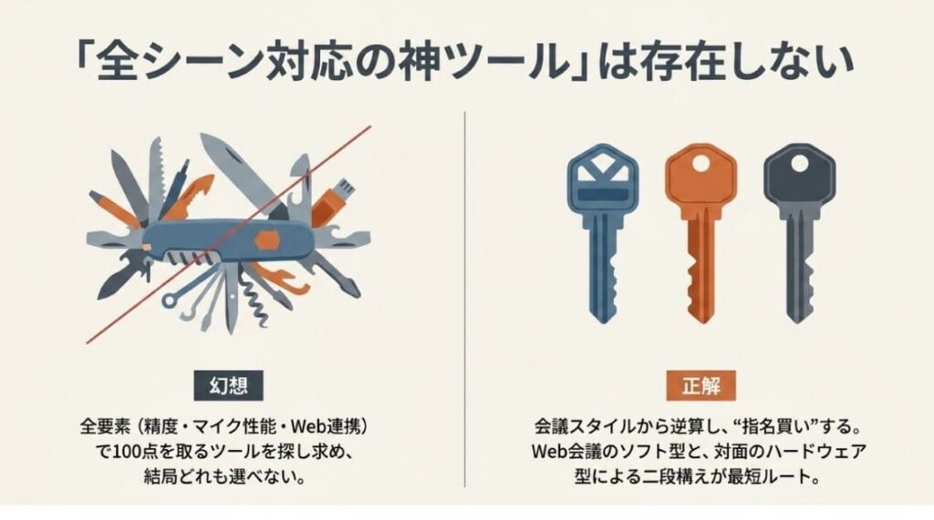 結局のところ「全シーン対応の神ツール」は存在しない、だから“指名買い”が最短ルート