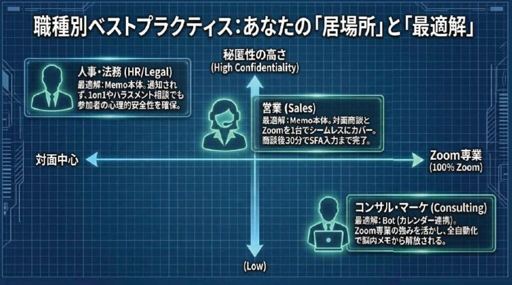 Notta MemoとNotta Bot、Zoom連携での録音はどう使い分ける？職種別ベストプラクティス