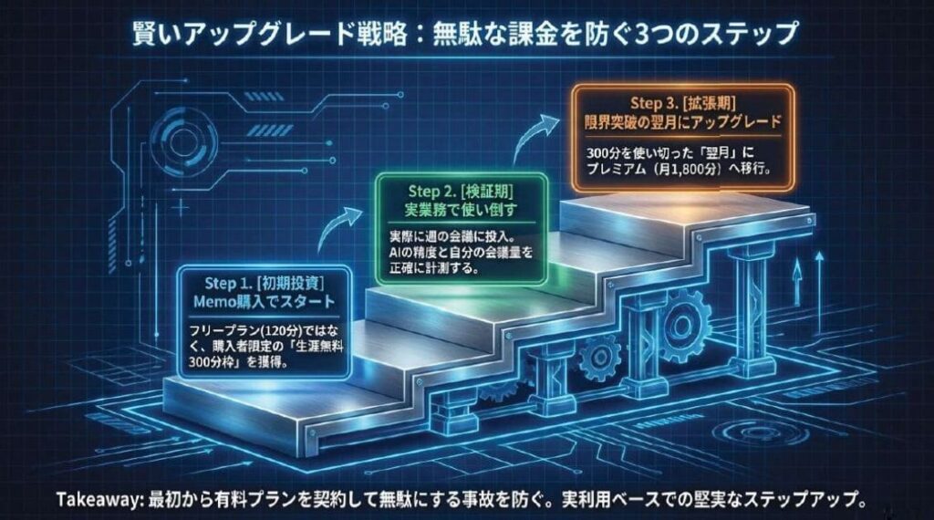 プレミアムへ切替えるベストタイミングは「300分を使い切った翌月」