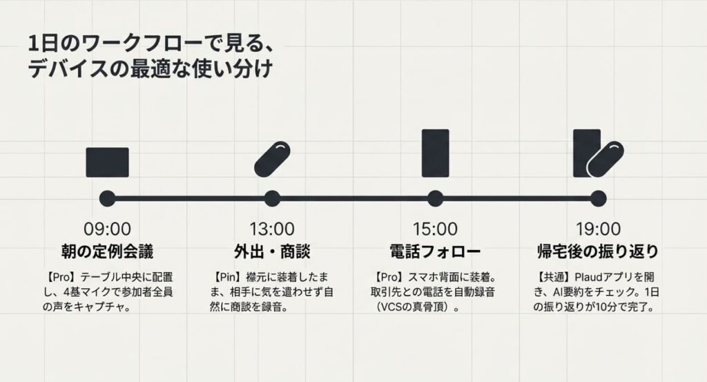 利用シーン別ガイド — 1日のワークフローで比較するとこう変わる
