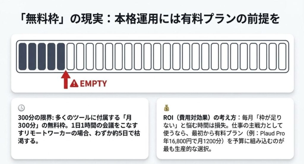 注意3. 無料ツール・無料枠で済ませる選択は月数日で限界が来る