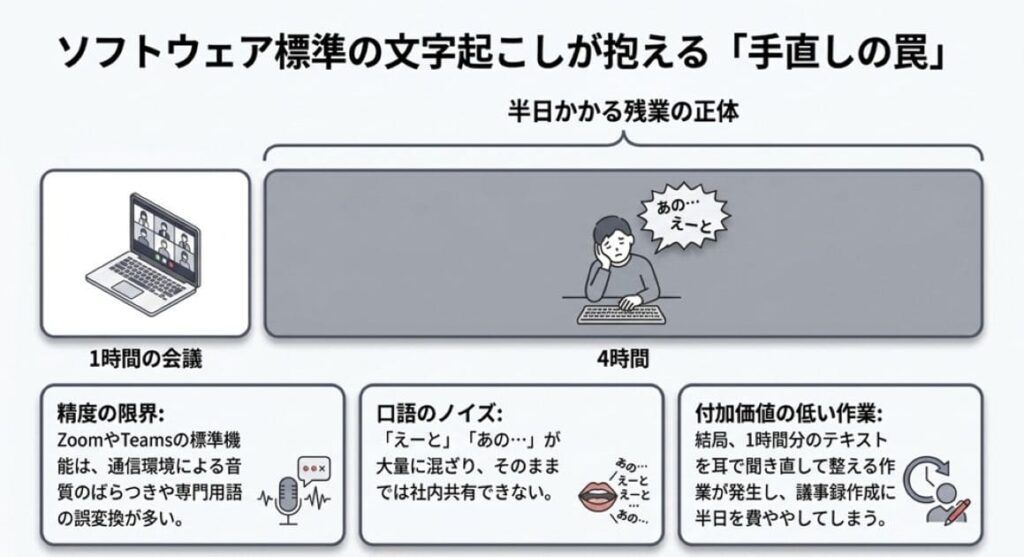 Zoom・Teams標準の文字起こし、結局精度に手直しが必要