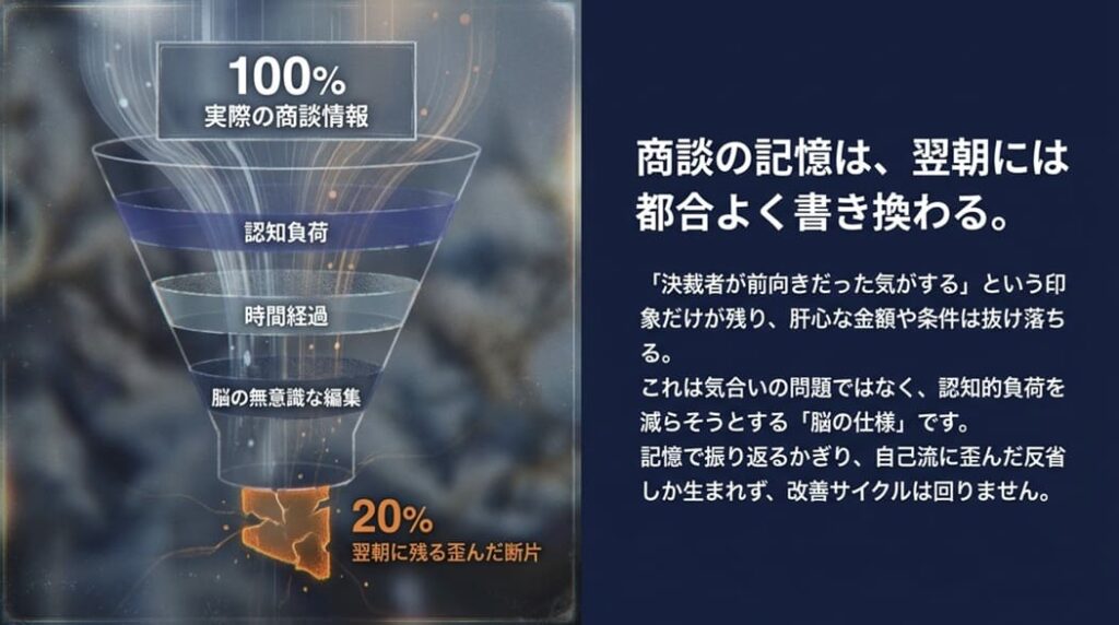 記憶に頼った商談振り返りは、なぜか都合よく書き換わっていく