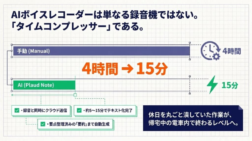 AIボイスレコーダーが副業ライターの「文字起こし4時間問題」を解決する仕組み