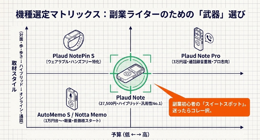 副業ライターのための取材AIボイスレコーダー選び：3軸シンプル診断