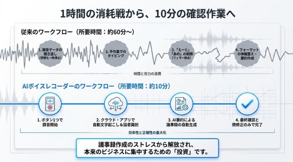注意点5. 文字起こし結果はそのまま議事録にはならない