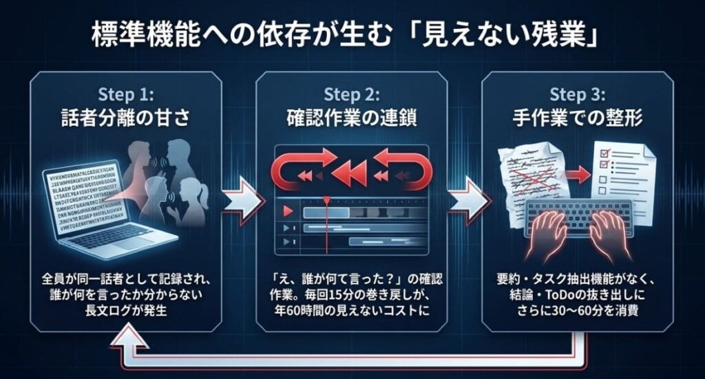 【要注意】Web会議標準の録音・文字起こし機能だけでは足りない3つの理由