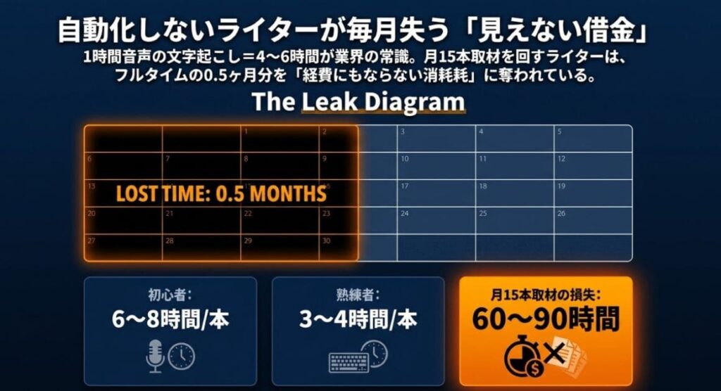 自動化しないライターが失う時間は月60時間！現状のボトルネックを数値化