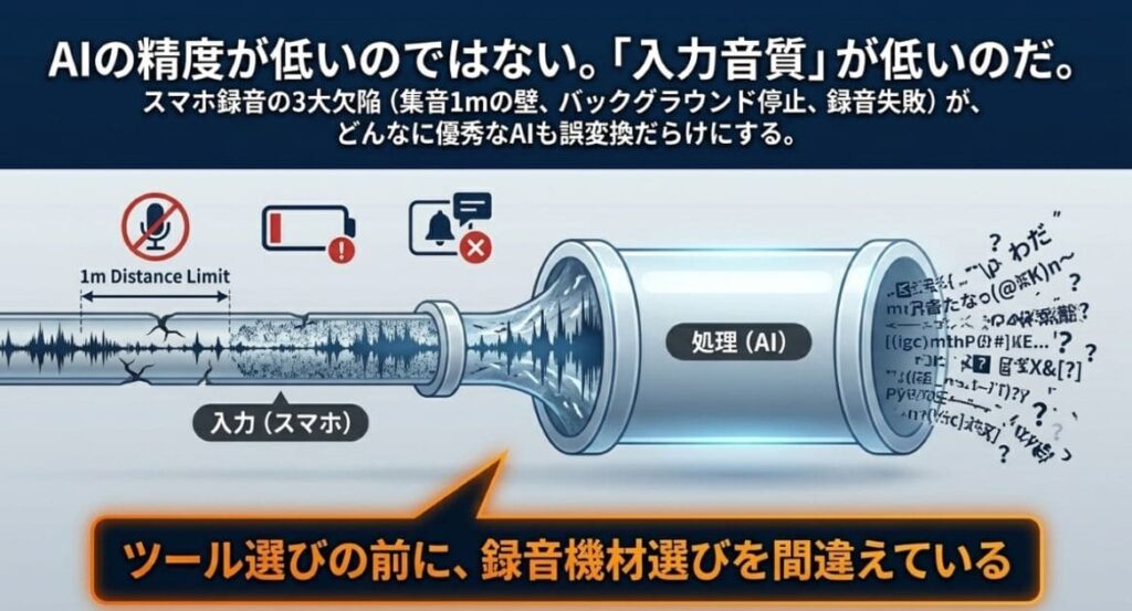 インタビュー文字起こしの自動化は「録音機材×AI」の二層で考える