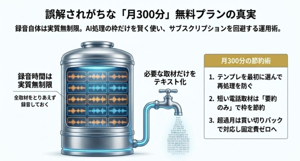 月300分は「AI処理」の枠！無料プランでサブスクを回避する運用術