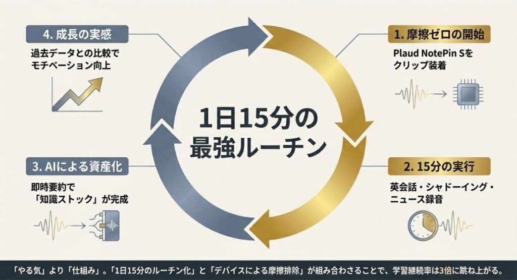 1日15分のルーチン化で継続率を3倍にする
