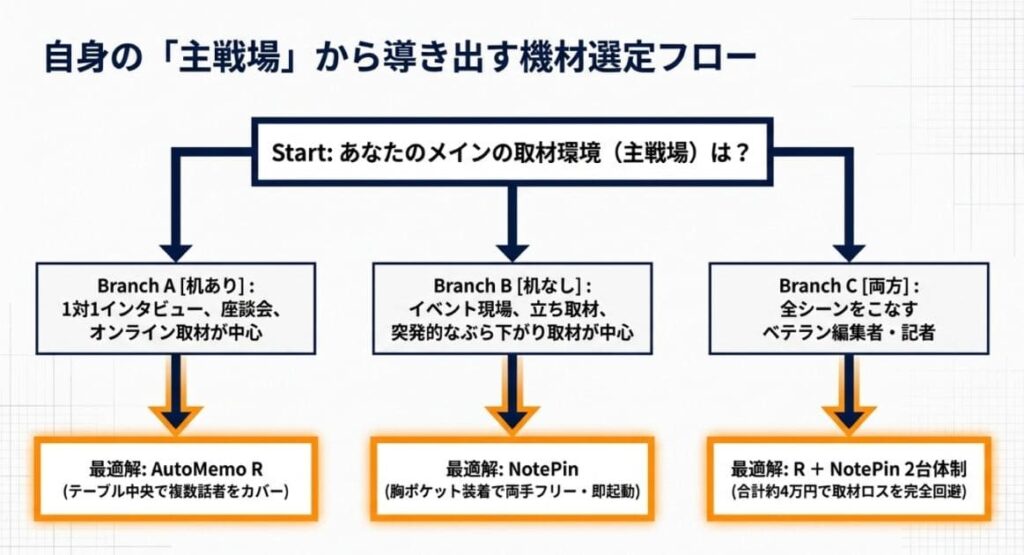 取材スタイル別の機種選び｜R vs NotePin