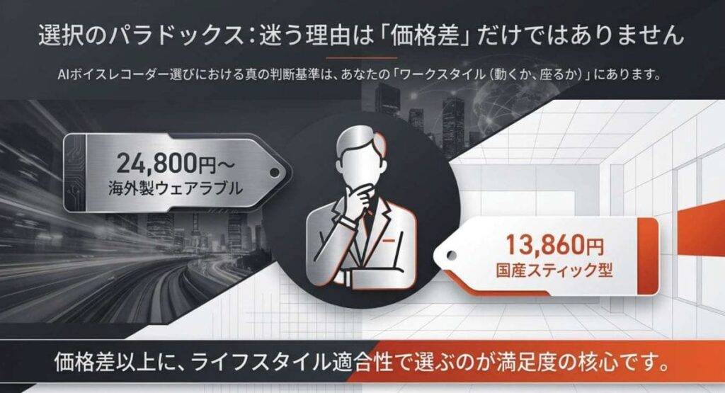 AutoMemo R と Plaud NotePin 比較の全体像｜「置く」か「身につける」か