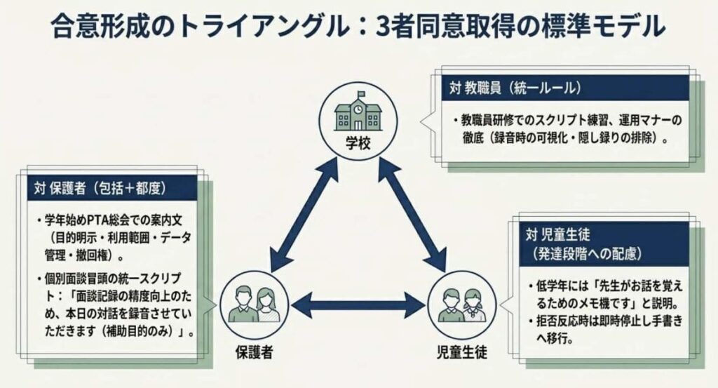 児童生徒・保護者・教職員の3者同意マナーと録音同意書テンプレ