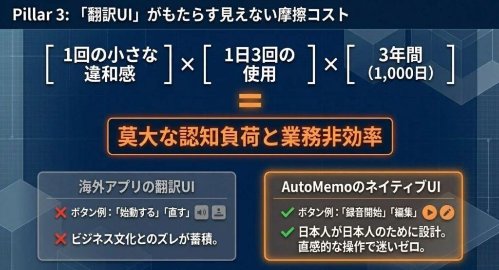 比較軸③：UI日本語の自然さと操作の使い勝手