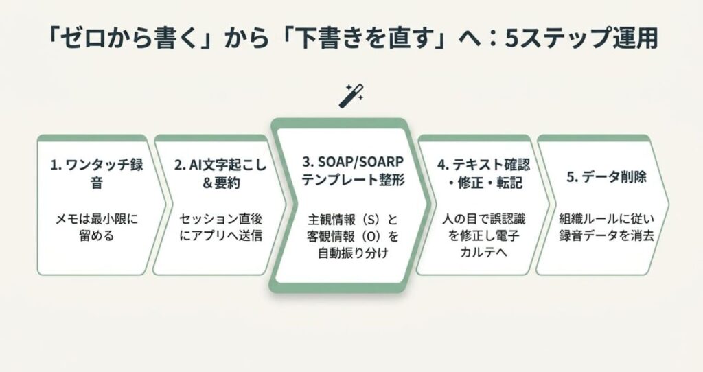 カウンセリング後のカルテ作成をAIで時短する5ステップ