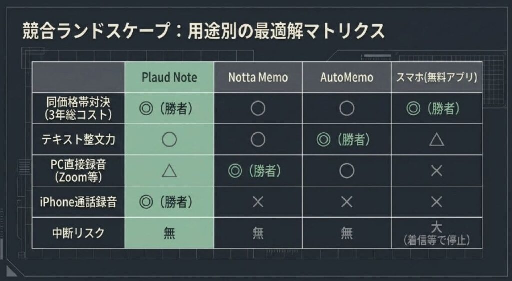 Plaud Noteと競合機種の比較で見える立ち位置