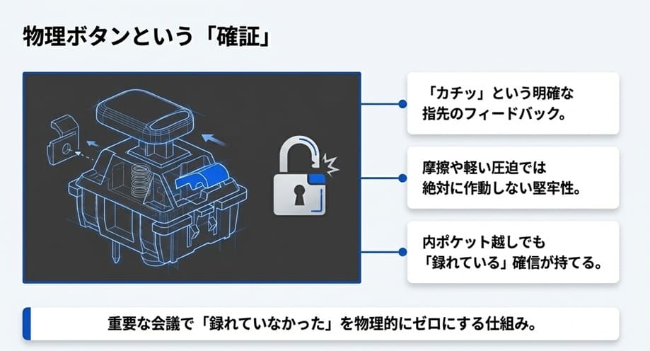 NotePin Sの物理ボタン｜押下感で確実に録音開始