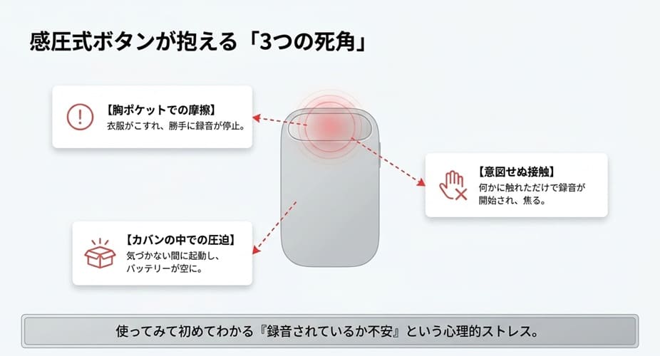 【最大の差別化】物理ボタン vs 感圧式ボタン｜録音ミスがどう解消されたか