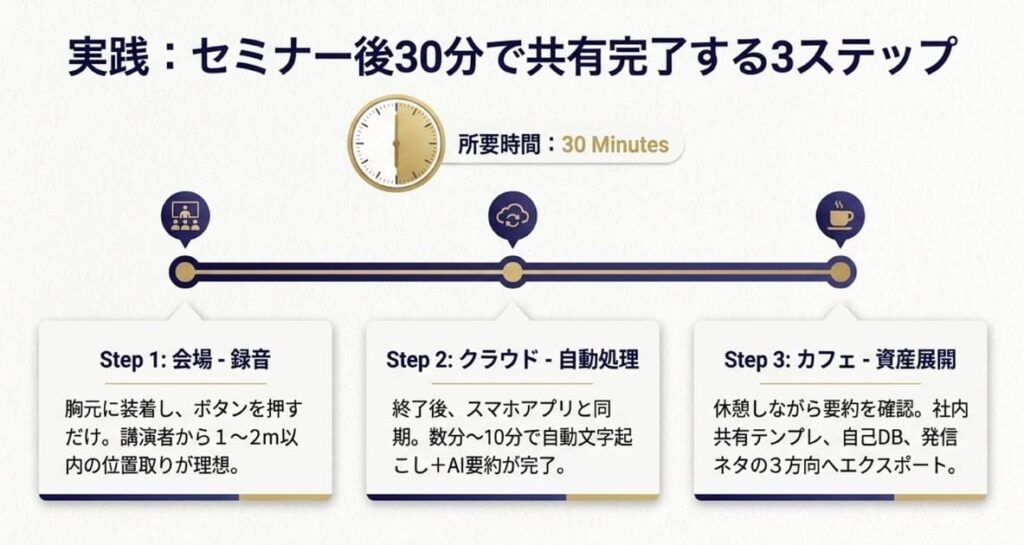 録音→AI要約→活用の3ステップ完全フロー