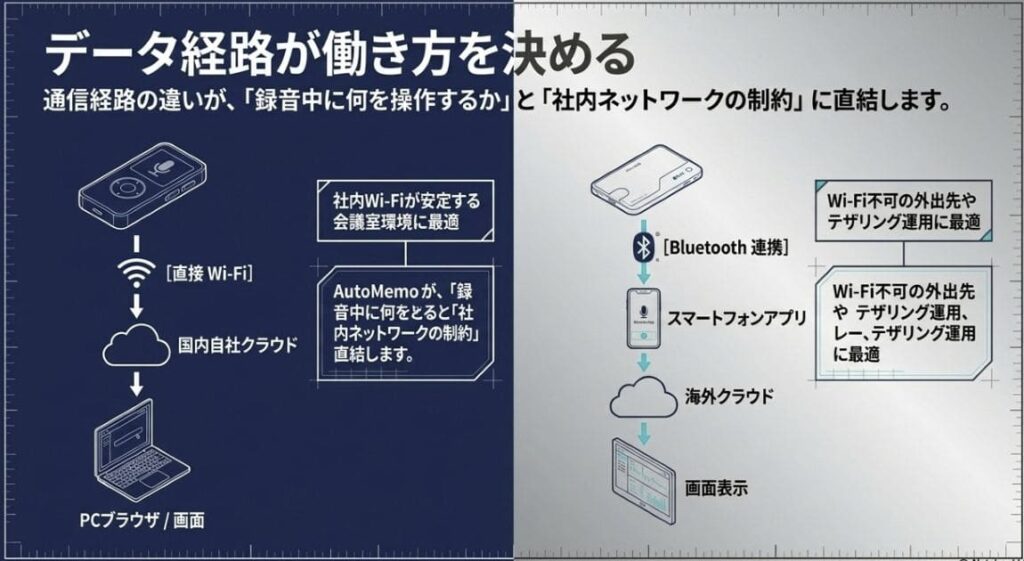 録音時間・データ保存先・通信方式の違い