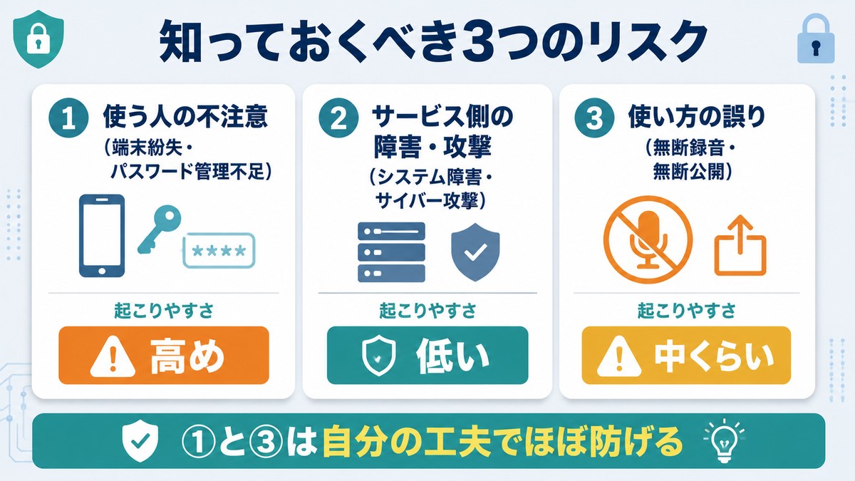 AutoMemoで知っておくべき3つのリスク（使う人の不注意・サービス側の障害・使い方の誤り）
