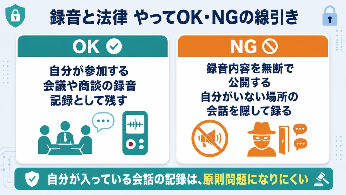 録音と法律のやってOK・NGの線引き（自分が参加する会話の記録は原則問題になりにくい）