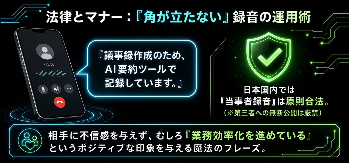iPhone通話録音の法律と相手への伝え方｜角が立たないAI要約の使いこなし